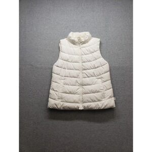 Gap Women Puffer Vests XS White Full‎ Zip Mock Neck Sleeveless Pockets Thermal